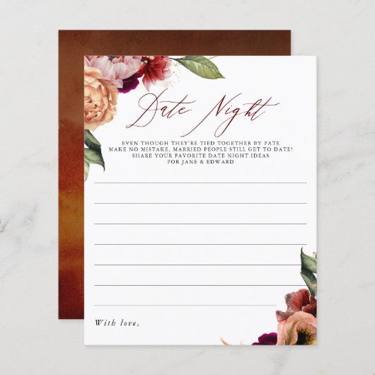 ブルゴーニュ赤とオレンジのフローラデート夜アイディア (正面/裏面)