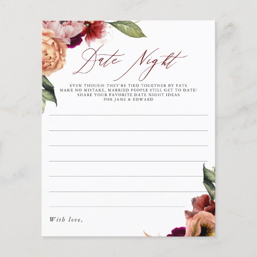 ブルゴーニュ赤とオレンジのフローラデート夜アイディア (正面)