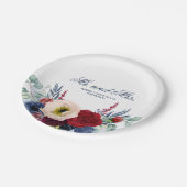 ブルゴーニュ赤とネイビーの花秋の結婚式 ペーパープレート (アングル)