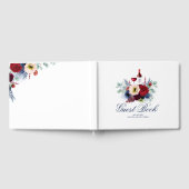 ブルゴーニュ赤とネイビーブルーのフローラ結婚ワイン ゲストブック (全面)