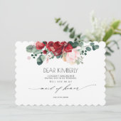 ブルゴーニュ赤とピンクが私のメイド・オブ・オーナー(花嫁付き添い人) 招待状 (スタンド正面)