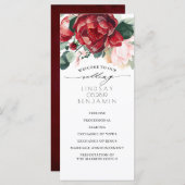 ブルゴーニュ赤とピンクのフローラ結婚式 プログラム (正面/裏面)