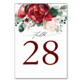 ブルゴーニュ赤とピンク結婚のテーブル番号カード テーブルナンバー (裏面)