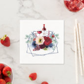 ブルゴーニュ赤と海軍のフローラワ結婚イン スタンダードカクテルナプキン (インサイチュ)