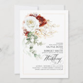 ブルゴーニュ赤と白の花エレガントな結婚式 招待状 (正面)