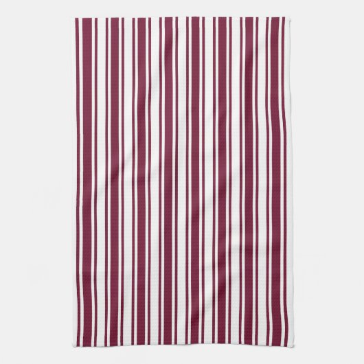ブルゴーニュ赤と白キャンディストライプー キッチンタオル (縦)