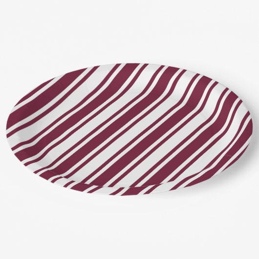ブルゴーニュ赤と白キャンディストライプー ペーパープレート (アングル)