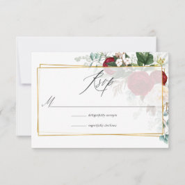 ブルゴーニュ赤と白フローラ幾何結婚の 出欠カード