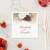 ブルゴーニュ赤と白フローラ結婚ズ スタンダードカクテルナプキン (インサイチュ)