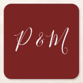 ブルゴーニュ赤と白ミニマ結婚リスト スクエアペーパーコースター (正面)