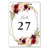 ブルゴーニュ赤と赤面の水の色の幾何結婚の テーブルナンバー (裏面)