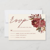 ブルゴーニュ赤と赤面ピンク秋の結婚式 出欠カード (正面)