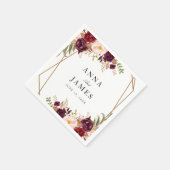 ブルゴーニュ赤と赤面フローラ幾何学 スタンダードカクテルナプキン (角)