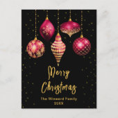 ブルゴーニュ赤と金ゴールドオーナメントメリークリスマス シーズンポストカード (正面)