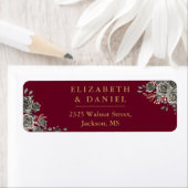 ブルゴーニュ赤と金ゴールドフローラゴシック差出人住所 ラベル (インサイチュ)