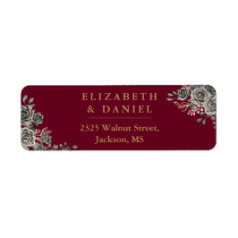 ブルゴーニュ赤と金ゴールドフローラゴシック差出人住所 ラベル