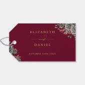 ブルゴーニュ赤と金ゴールドフローラゴシック結婚式の引き出物 ギフトタグ (裏面横)