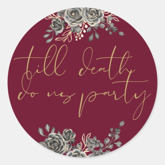 ブルゴーニュ赤と金ゴールドフローラゴシック結婚式の引き出物 ラウンドシール (正面)