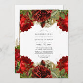 ブルゴーニュ赤と金ゴールドヴィンテージの生活お祝い 招待状 (正面/裏面)