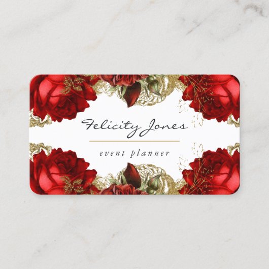ブルゴーニュ赤と金ゴールドヴィンテージフローラ 名刺 (正面)