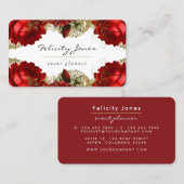 ブルゴーニュ赤と金ゴールドヴィンテージフローラ 名刺 (正面/裏面)