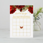 ブルゴーニュ赤と金ゴールドヴィンテージブライダルシャワービンゴ 箔招待状 (立ち正面)