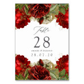 ブルゴーニュ赤と金ゴールドヴィンテージ結婚バラ テーブルナンバー (裏面)