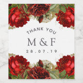 ブルゴーニュ赤と金ゴールドヴィンテージ結婚バラ ワインラベル (シングルラベル)