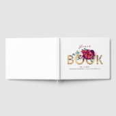 ブルゴーニュ赤と金ゴールド結婚フローラ ゲストブック (全面)