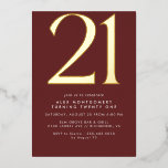 ブルゴーニュ赤と金ゴールド | Luxe Maroon 21st Birthday 箔招待状<br><div class="desc">モダンスタイル21歳の誕生日招待状で、金属箔の大きな見出し"50"を実在持つ。イベント詳細は下にマットホワイト文字で印刷。ユニセックスデザイン赤い背景に金ゴールドアクセントを付けた深い。</div>