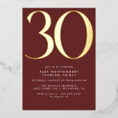 ブルゴーニュ赤と金ゴールド | Luxe Maroon 30th Birthday 箔招待状 (正面)