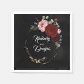 ブルゴーニュ赤と黒のフローラ結婚ズ スタンダードカクテルナプキン (正面)