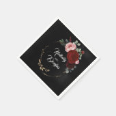ブルゴーニュ赤と黒のフローラ結婚ズ スタンダードカクテルナプキン (角)