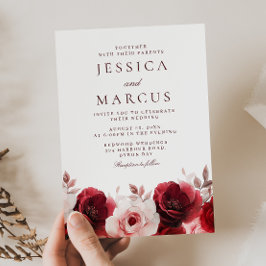 ブルゴーニュ赤のエレガンス：赤結婚バラ 招待状