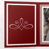 ブルゴーニュ赤のカスタマイズ結婚可能な写真 三つ折りプログラム (内部最初)