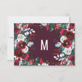 ブルゴーニュ赤アイボリーフローラ配置金ゴールド結婚ズ セーブザデート (裏面)