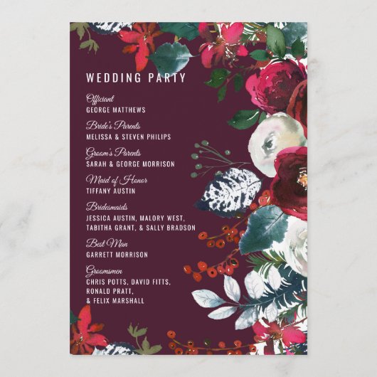 ブルゴーニュ赤アイボリーフローラ配置金ゴールド結婚ズ プログラム (裏面)