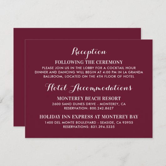 ブルゴーニュ赤エレガントな結婚式の情報 エンクロージャーカード (正面/裏面)