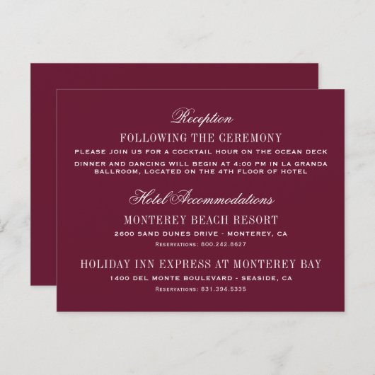 ブルゴーニュ赤エレガントな結婚式の情報 エンクロージャーカード (正面/裏面)