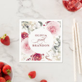 ブルゴーニュ赤エレガント花ボホ結婚の スタンダードカクテルナプキン (インサイチュ)