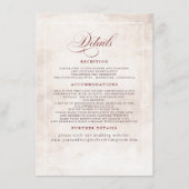 ブルゴーニュ赤エレガント花ボホ結婚詳細 エンクロージャーカード (正面)