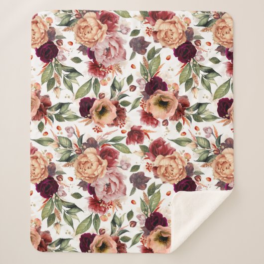 ブルゴーニュ赤オレンジ色の花秋パターン植物学 シェルパブランケット (正面)
