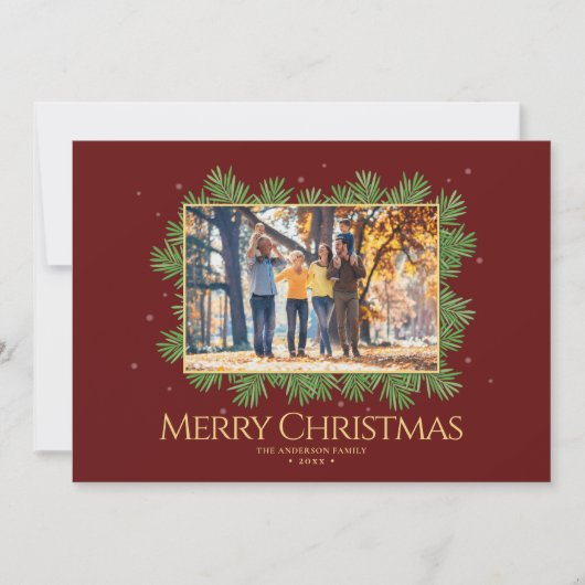 ブルゴーニュ赤クリスマス植物家族写真 シーズンカード (正面)