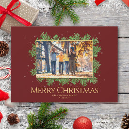 ブルゴーニュ赤クリスマス植物家族写真 シーズンカード