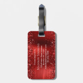 ブルゴーニュ赤グリッターブラシメタルモノグラムスクリプト ラゲッジタグ (裏面縦)
