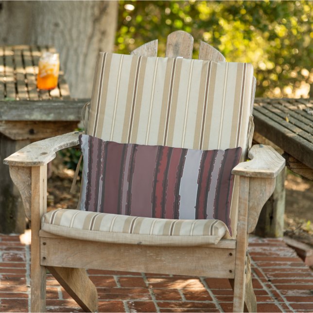 ブルゴーニュ赤グレーマウブトープストライプパターン アウトドアクッション (椅子)