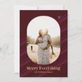 ブルゴーニュ赤ストライプメリークリスマスフォトホリデー シーズンカード (正面)