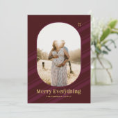 ブルゴーニュ赤ストライプメリークリスマスフォトホリデー シーズンカード (スタンド正面)