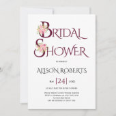 ブルゴーニュ赤タイポグラフィピンクローズブライダルシャワー 招待状 (正面)