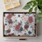 ブルゴーニュ赤ネイビーブルー水彩花 薄葉紙 (ギフト)